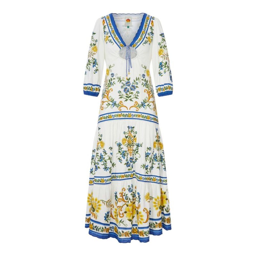 Farm Rio Women Long Dress With Floral Print And Three-Quarter Sleeves - Picture 1 of 4
